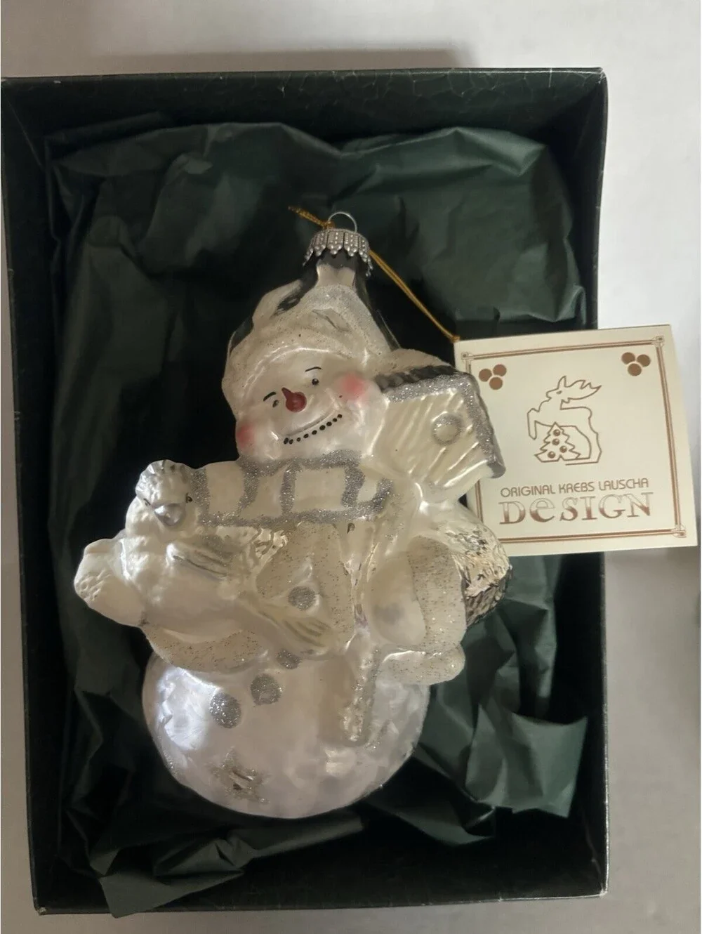 Krebs Lauscha Mouth Blown Glass Snowman Christmas Ornament Germany VTG
